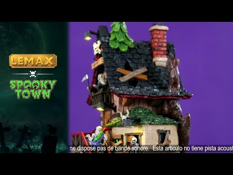 This is a video showcasing the Petrified Forest Tree House from Lemax Spooky Town.