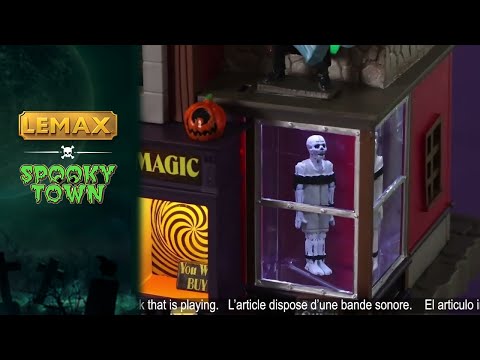 This is a video showing off all the specific details of this Lemax Spooky Town Smoke & Mirrors Magic Shop Sights and Sounds building.