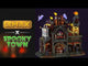 Polyresin lighted building for a Lemax Spooky Town display. Designed to look like a brick factory with gold machinery and silver barrels of whiskey. There are ghosts flying above the building and zombies on the loading dock.