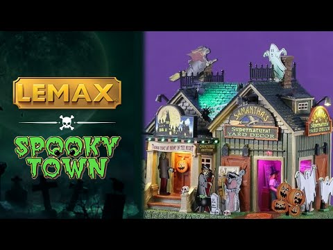 Resin lighted building for a Lemax display. Designed to look like a shack full of Halloween decorations. There are skeletons, ghosts, witches, werewolves, Frankenstein, etc.