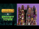 Resin lighted building for a Lemax display. Designed to look like a two Victorian-era style mansions standing next to each other. The one on the left is run down with boarded windows. The one on the right looks bright and regal. There are kids trick or treating at both homes and monsters, skeletons and ghosts in the windows.