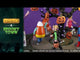 This  video shows the Lemax Spooky Town table accent that is designed to look like a bunch of kids wearing Halloween costumes in a parade around a spooky tree decorated with jack-o-lanterns. There's a parent off to the side taking pictures. One kid is dressed like Superman, one is dressed like a witch and she's walking a dog, one kid is dressed like a pumpkin, one kid is dressed like a piece of candy corn and the other kid is dressed like a cat.