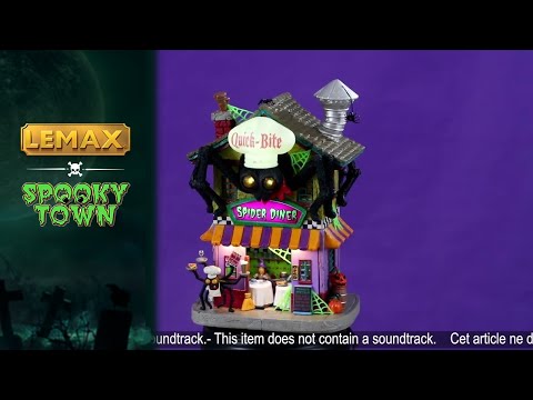 This is a video showing off the details of the Quick-Bite Spider Diner Lemax building.