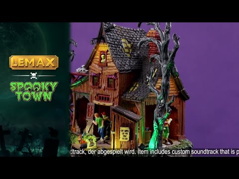 This is a video showcasing the Cursed Cabin from Lemax Spooky Town.