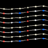 Battery operated lights that go from warm white to red, white and blue.
