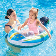 Pool inflatable shaped like a speedboat.