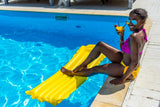 Yellow inflatable pool mat.