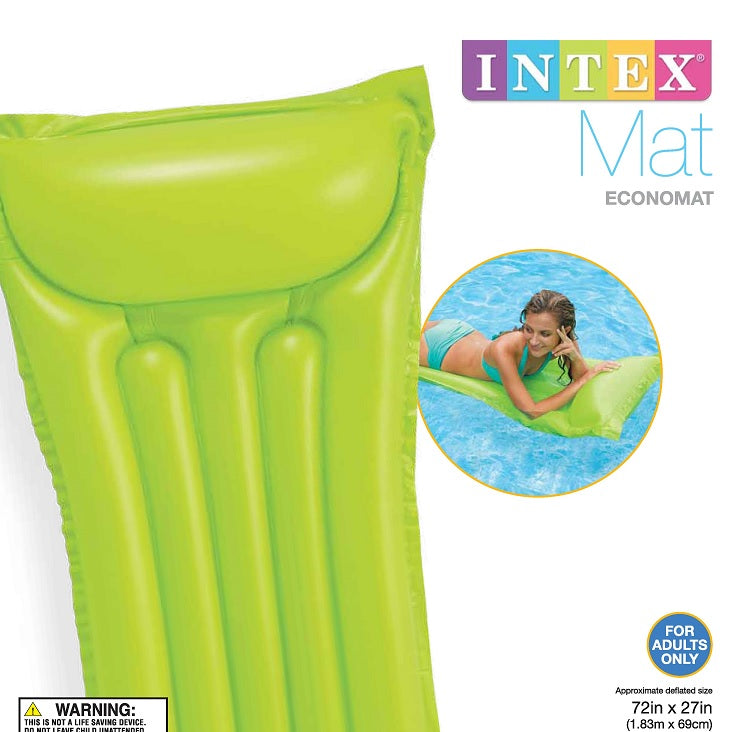 Neon green inflatable pool mat.