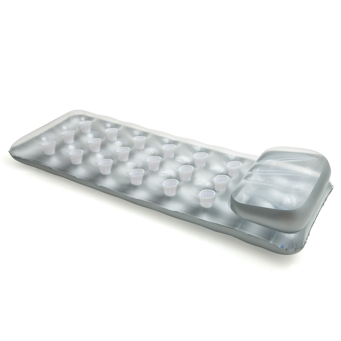 Silver inflatable pool mattress.