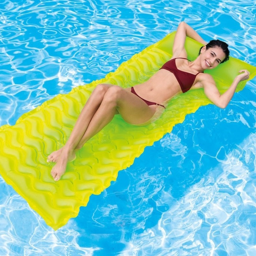 Inflatable pool mattress. This one is yellow.
