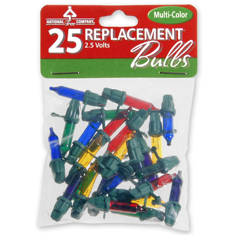 25 Replacement Multicolored Miniature Incandescent 2.5 Volt Christmas Light Bulbs