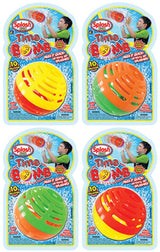 You fill a balloon with water and put it inside this ball. You throw it back and forth until time runs out. When you heart the buzzing sound, the balloon will pop and splash you.