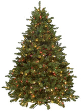 Artificial tree pre-lit with multi-colored lights.