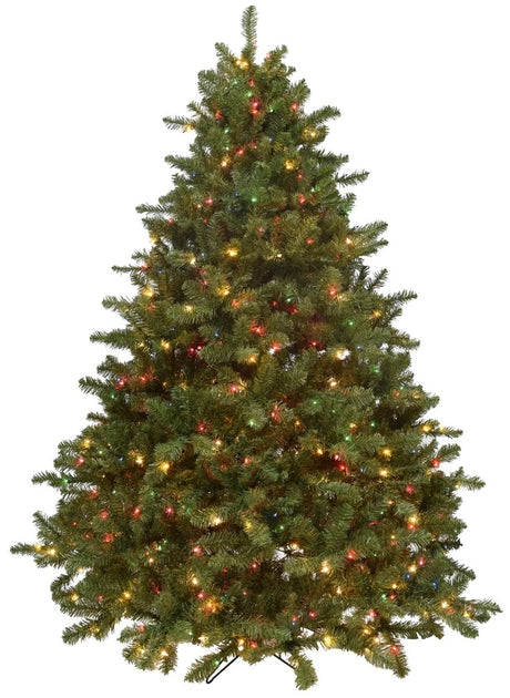 Artificial tree pre-lit with multi-colored lights.