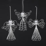 4.7" Silver Wire and Pearl Angel Ornament