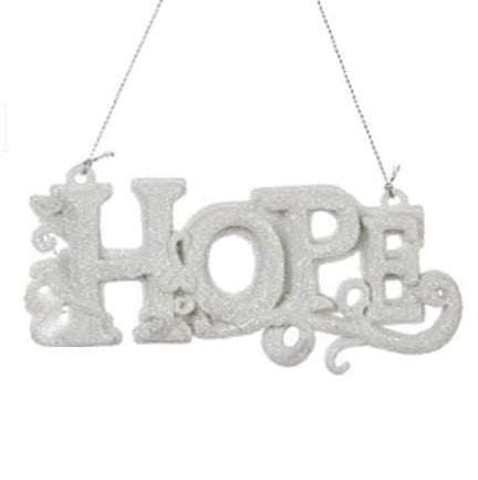 Ornaments read "LOVE" or "PEACE" or "JOY" or "HOPE."