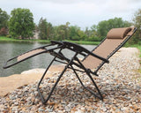Tan folding chair.