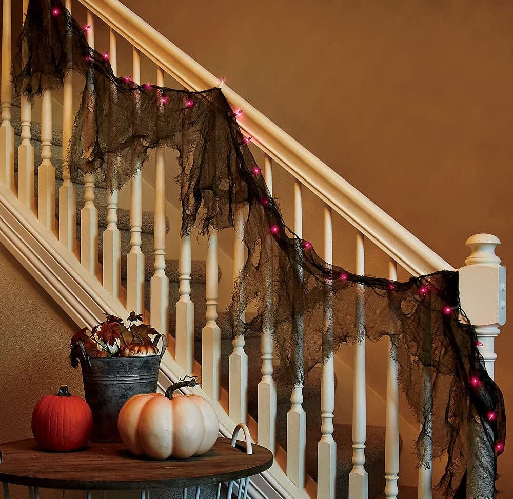 Black Gauze Garland with Purple Lights