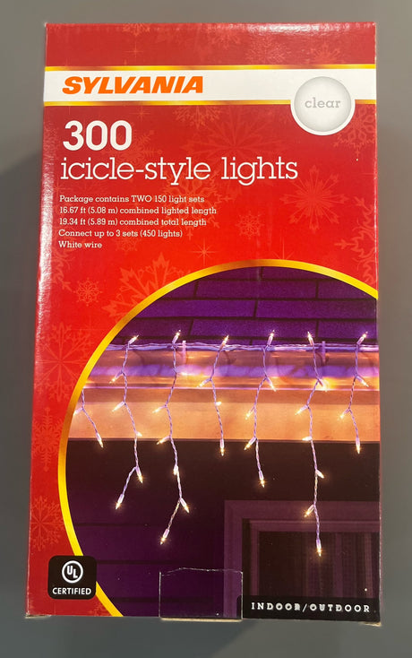 Set of 300 Icicle Lights on a White Wire