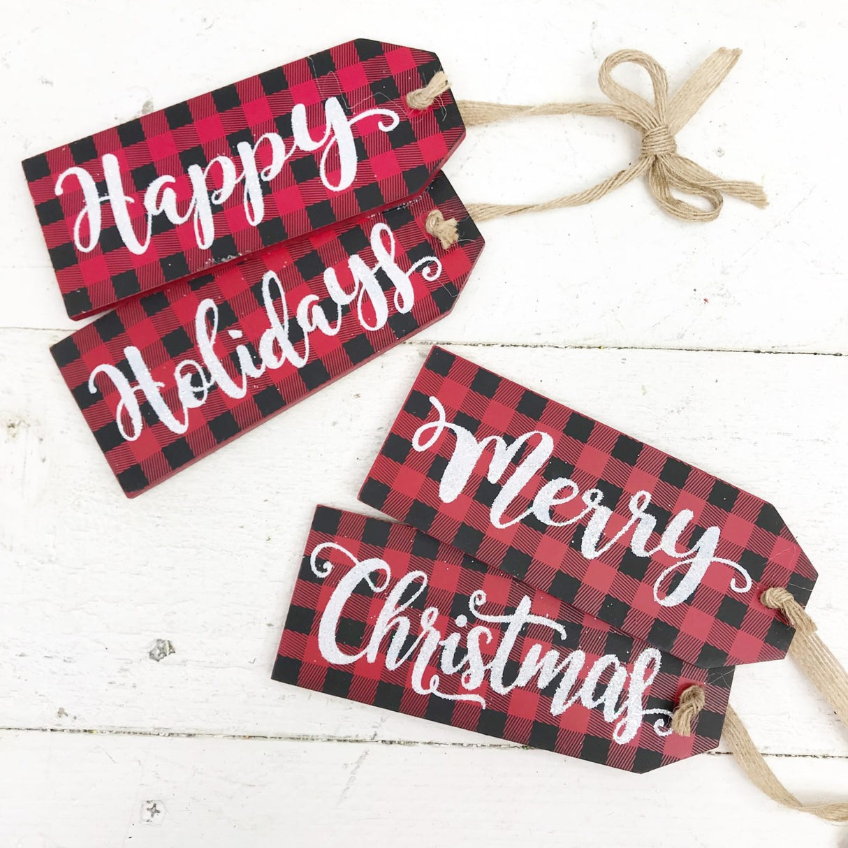6.5" Wooden Red/Black Buffalo Check Christmas Door Hanger Ornament