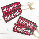 6.5" Wooden Red/Black Buffalo Check Christmas Door Hanger Ornament