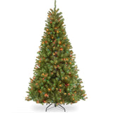 Artificial tree pre-lit with multi-colored lights.