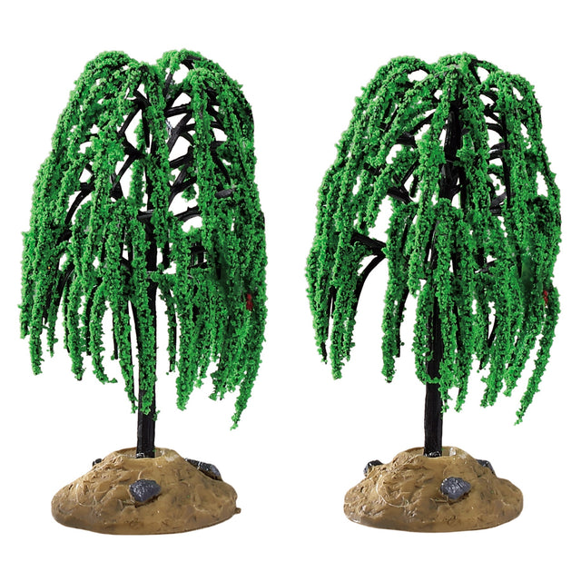 Set of 2 plastic trees designed to look like spring willow trees. Perfect for Lemax Village display