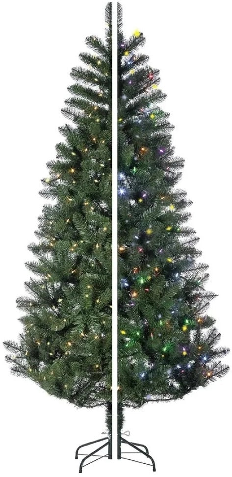 Christmas tree decorated with dual lights. Lights change from multi-colored to clear.