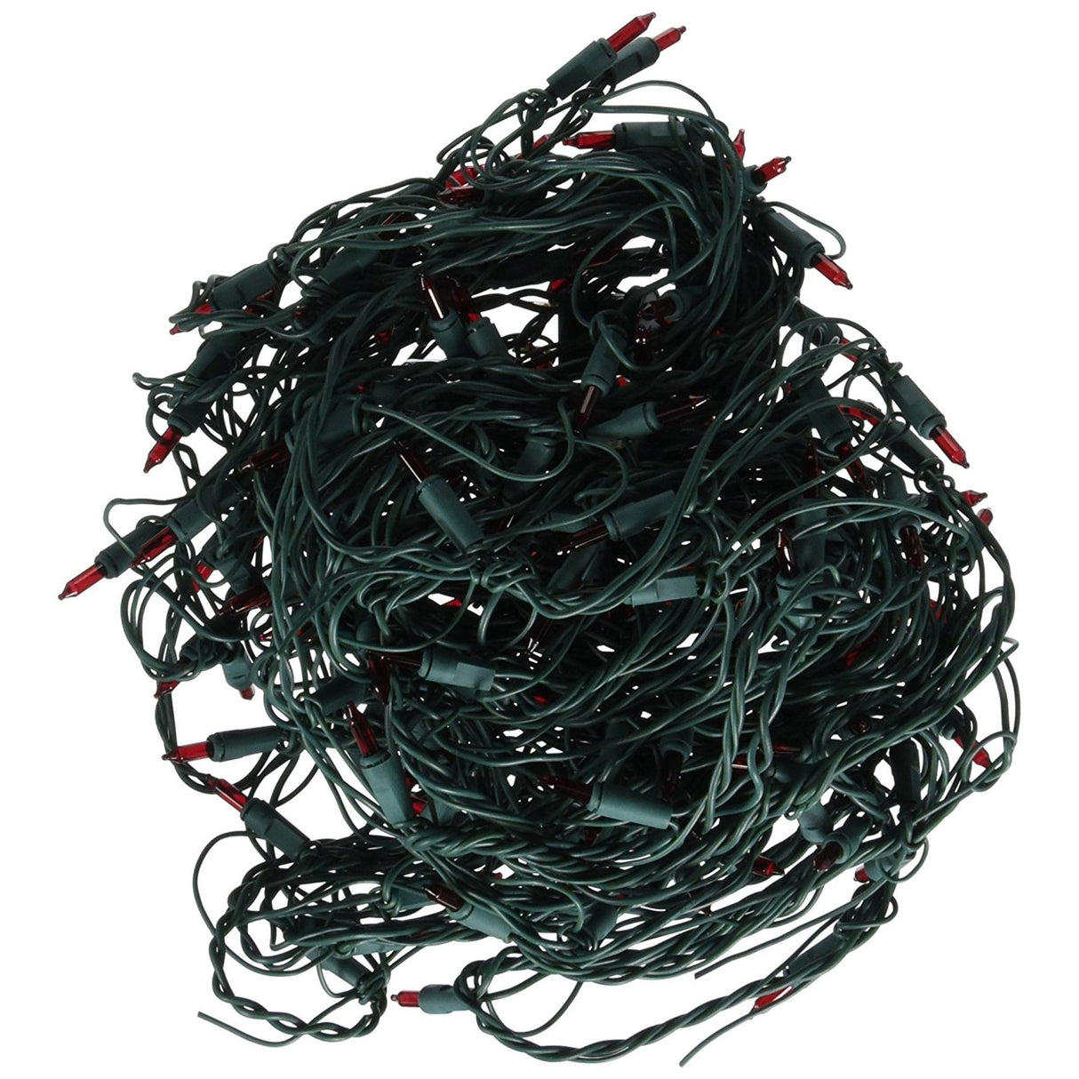 Basically a blanket of lights. You can wrap it around tree trunks, you can throw it over a bush, etc. The lights are red and the wire is green.