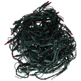 Basically a blanket of lights. You can wrap it around tree trunks, you can throw it over a bush, etc. The lights are red and the wire is green.