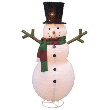 60" Lighted Fluffy Fabric Lantern Snowman