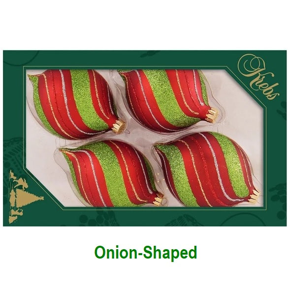Pack of 4 Red Velvet/Lime Green Candy Glitter Tree Ornaments