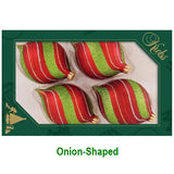 Pack of 4 Red Velvet/Lime Green Candy Glitter Tree Ornaments