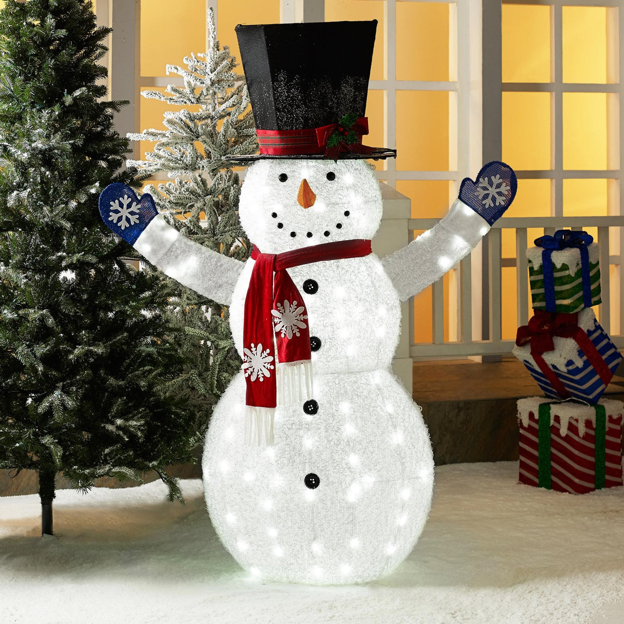 74" White LED Lighted Fluffy Glitter Snowman Outdoor Christmas Decoration