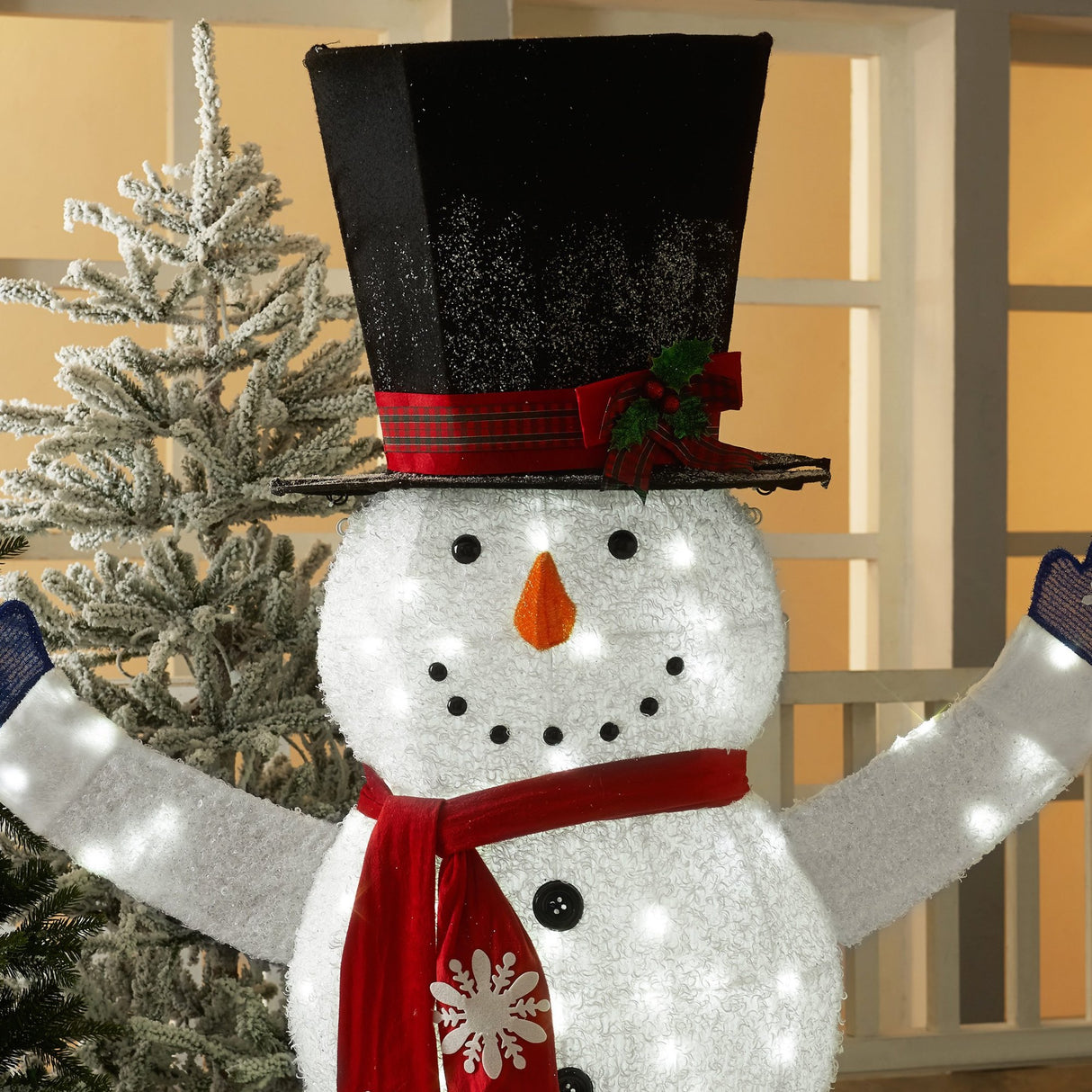 74" White LED Lighted Fluffy Glitter Snowman Outdoor Christmas Decoration