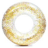 Clear inflatable inner tube with glitter inside. This tube has gold glitter.