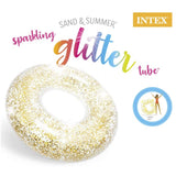 Clear inflatable inner tube with glitter inside. This tube has gold glitter.