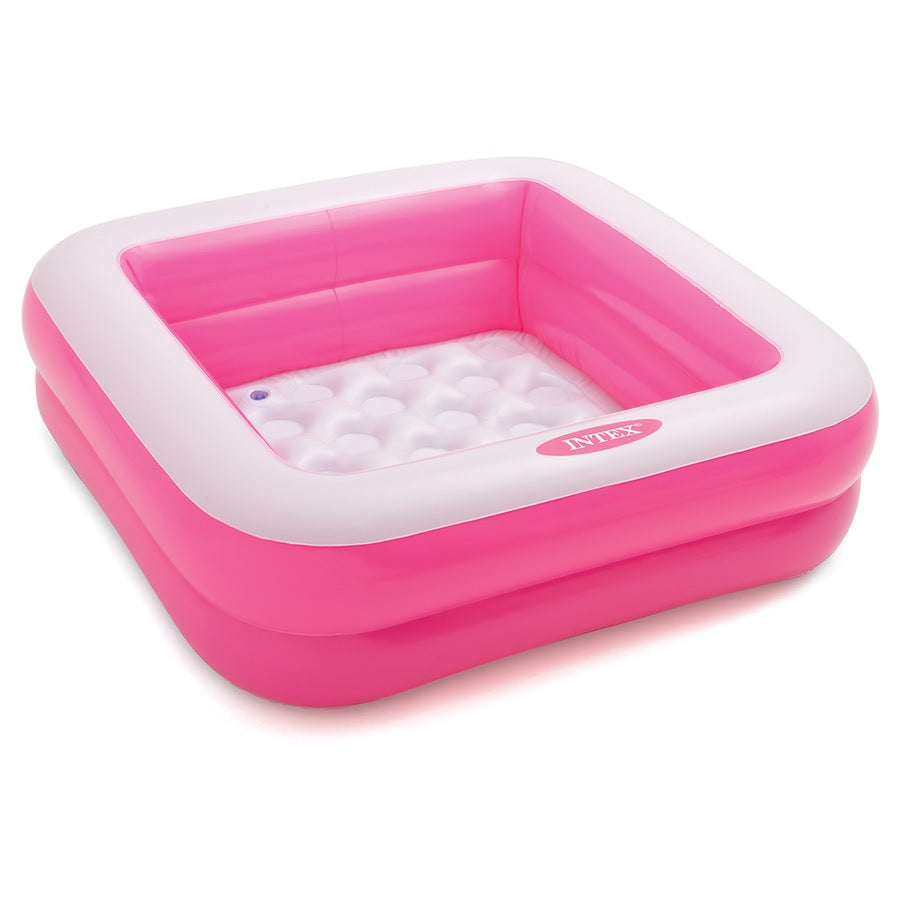 Pink square inflatable pool for kids.