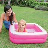 Pink square inflatable pool for kids.