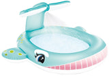 Inflatable pool for kids shaped like a cute, blue whale.