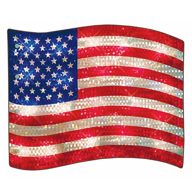Lighted patriotic decoration shaped like the American flag.