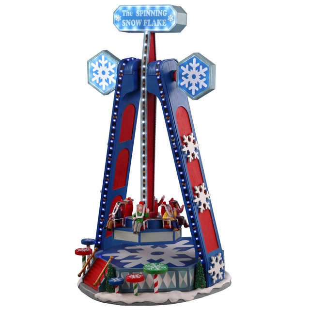 Polyresin figurine for a Lemax Village tabletop display. Designed to look like a carnival ride. Snowflake themed