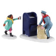 Polyresin figurines for a Lemax display. Designed to look like a young girl running to give the mailman her letter to Santa. They're both wearing winter clothes.