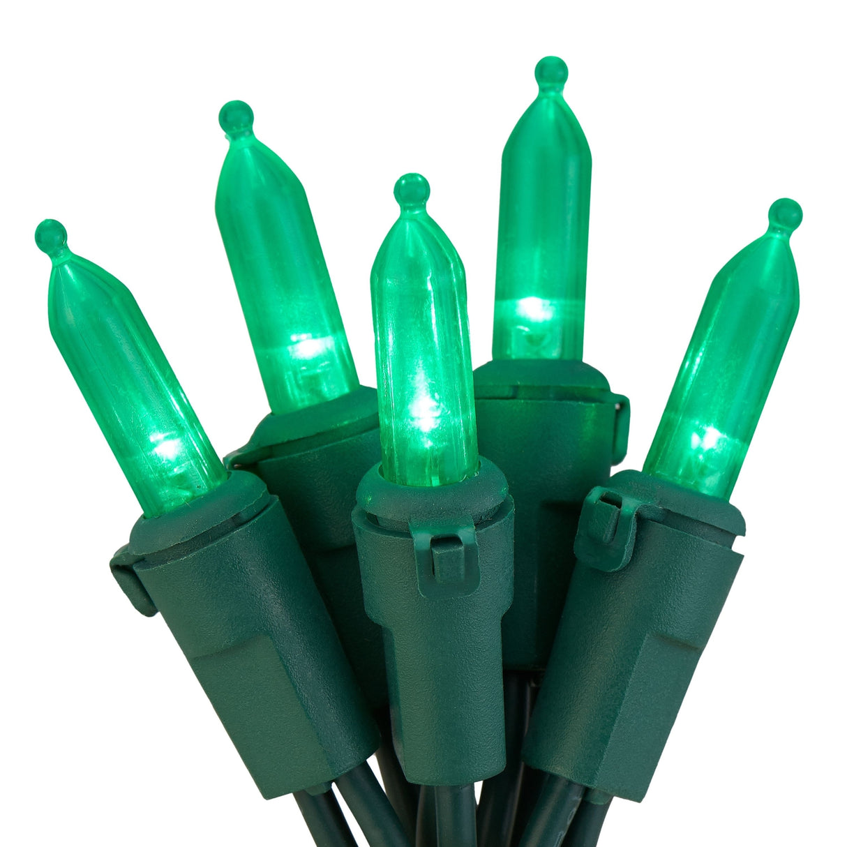 An up close look at mini green LED lights.
