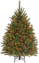 Artificial tree pre-lit with multi-colored lights.