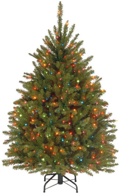 Artificial tree pre-lit with multi-colored lights.