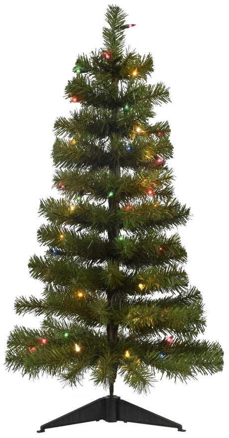 Artificial tree pre-lit with multi-colored lights.