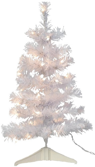 Small white tree with clear lights.