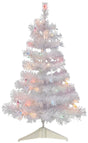 Small white tree pre-lit with multi-colored lights.