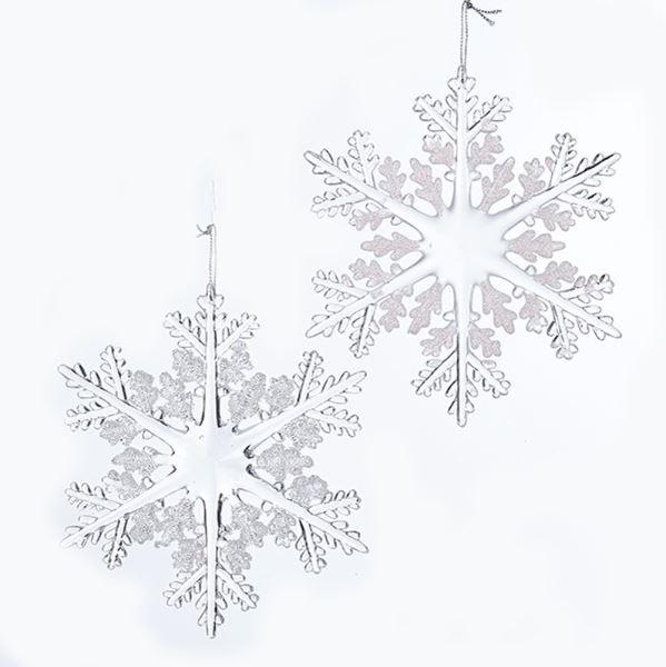 Ornaments shaped like clear snowflakes.